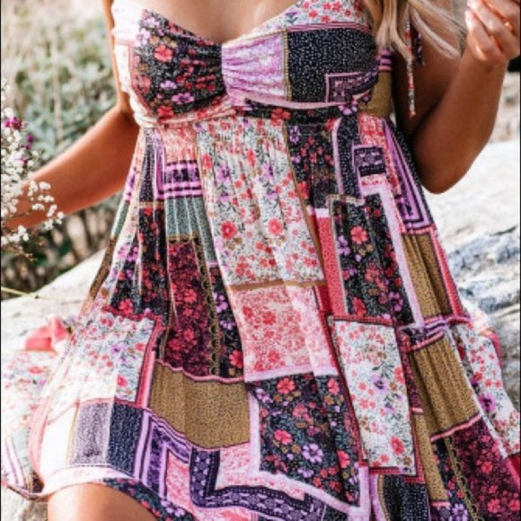 LAST ONE - Size L- Boho Floral Patchwork Dress- NWT - Picture 6 of 12